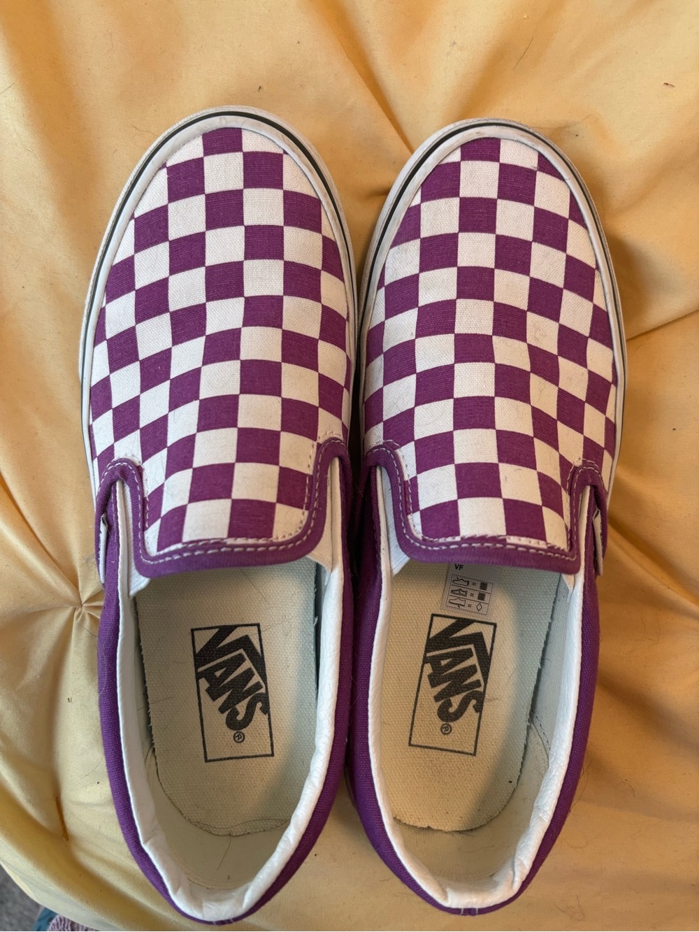 Vans Women’s  Slip-On Checkerboard Sneakers in Purple and White